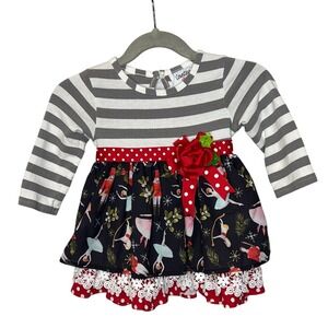 Counting Daisies Christmas Nutcracker Striped Baby Dress 6-9 mo.